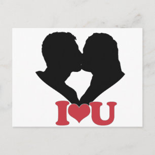 Couple Kissing Silhouette mit I ♥ U Text Postkarte
