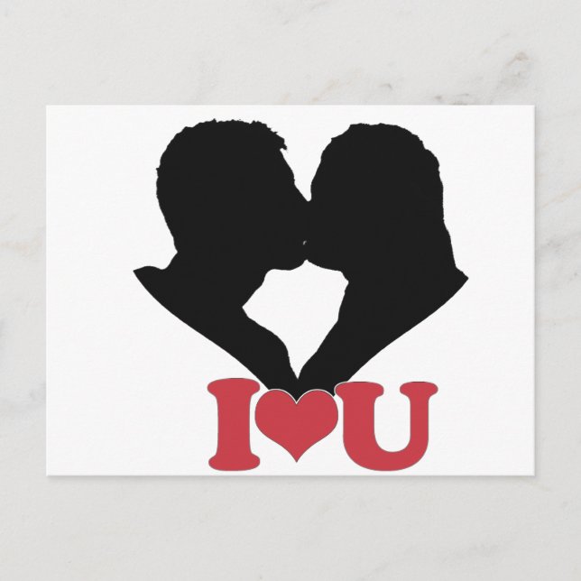 Couple Kissing Silhouette mit I ♥ U Text Postkarte (Vorderseite)