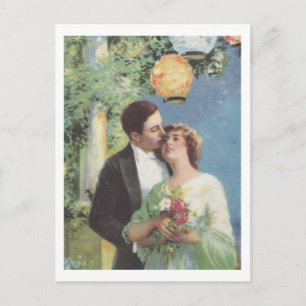 Couple Kissing unter Laterns leichter Postkarte