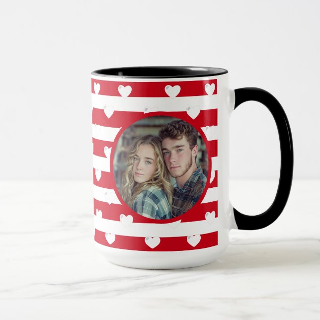 Couple Liebe Hearts Stripe | Valentinstag Foto Tasse (Rechts)