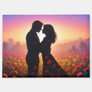 Couple Liebe Romantische Sonnenuntergang Silhouett Magnet