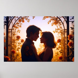Couple Liebe Romantische Sonnenuntergang Silhouett Poster