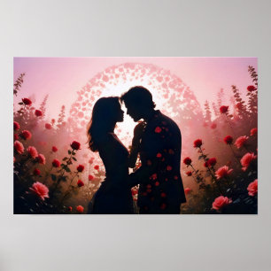 Couple Liebe Romantische Sonnenuntergang Silhouett Poster