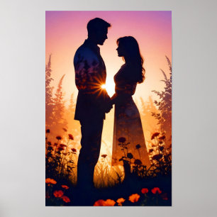 Couple Liebe Romantische Sonnenuntergang Silhouett Poster
