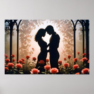 Couple Liebe Romantische Sonnenuntergang Silhouett Poster