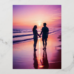 Couple Liebe Romantische Sunset Silhouette Beautif Folien Feiertagspostkarte