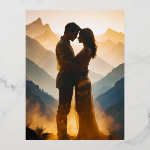 Couple Liebe Romantische Sunset Silhouette Beautif Folien Feiertagspostkarte