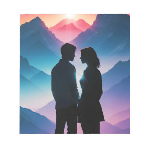 Couple Liebe Romantische Sunset Silhouette Beautif Notizblock