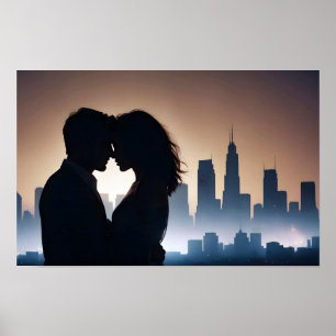 Couple Liebe Romantische Sunset Silhouette Beautif Poster