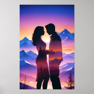 Couple Liebe Romantische Sunset Silhouette Beautif Poster