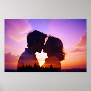 Couple Liebe Romantische Sunset Silhouette Beautif Poster