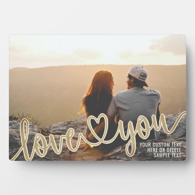 Couple LIEBE YOU Gold Heft Script Foto Custom Fotoplatte (Vorderseite)