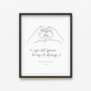 Couple Line Art Heart Shape Hands Poster