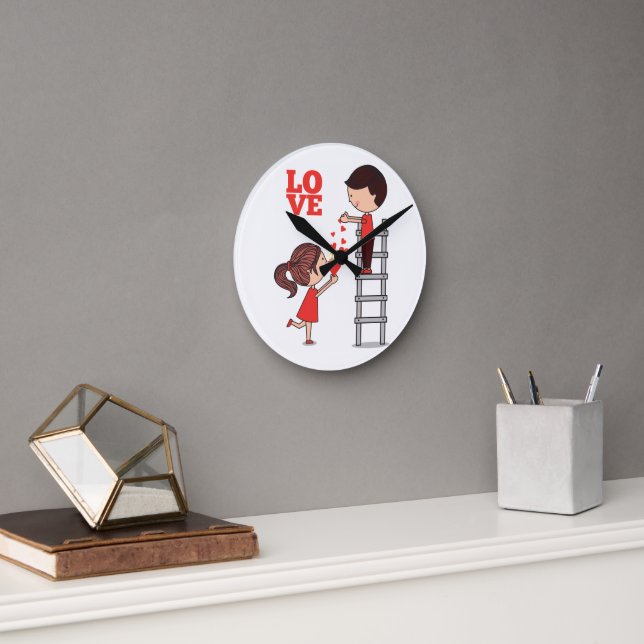 Couple Love Red Hearts Clock Runde Wanduhr (Büro)