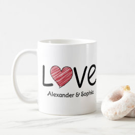 Couple Love Scribble Heart Modern Black & Red Kaffeetasse