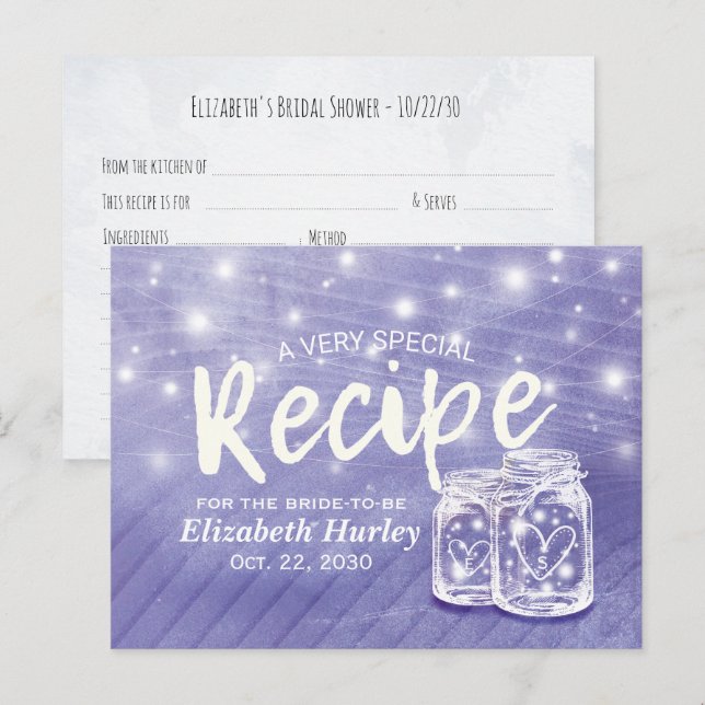 Couple Mason Jar String Light Brautparty Rezept Einladungspostkarte (Vorne/Hinten)