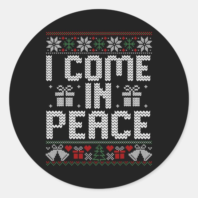 Couple Matching Peace I Come in Peace Ugly Sweater Runder Aufkleber (Vorderseite)