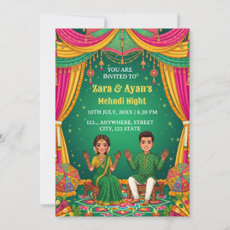 Couple Mehndi Night Ceremony Invitation card Einladung