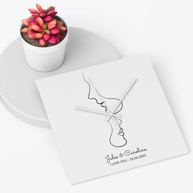 Couple-minimalistisches abstrakt Line-Art Quadratische Wanduhr (Von Creator hochgeladen)