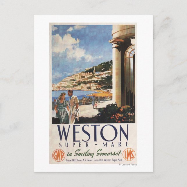 Couple mit Blick auf das Poster der Küstenbahn Postkarte (Vorderseite)