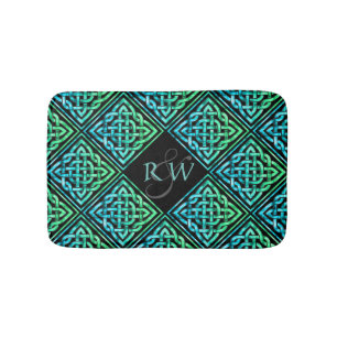 Couple Monogram Celtic Knot Blue Green Bath Mat Badematte