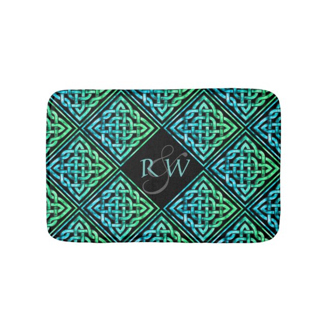 Couple Monogram Celtic Knot Blue Green Bath Mat Badematte (Vorderseite)