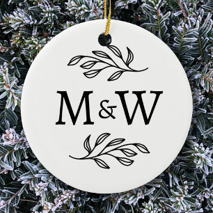 Couple Monogram Eleganical Botanical Keramik Ornament