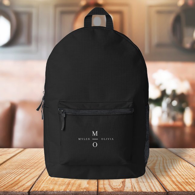 Couple Monogram Elegant Minimal Stilvoll Schwarz Bedruckter Rucksack (Von Creator hochgeladen)