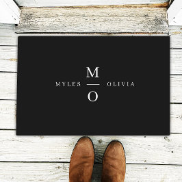 Couple Monogram Elegant Minimal Stilvoll Schwarz Fußmatte