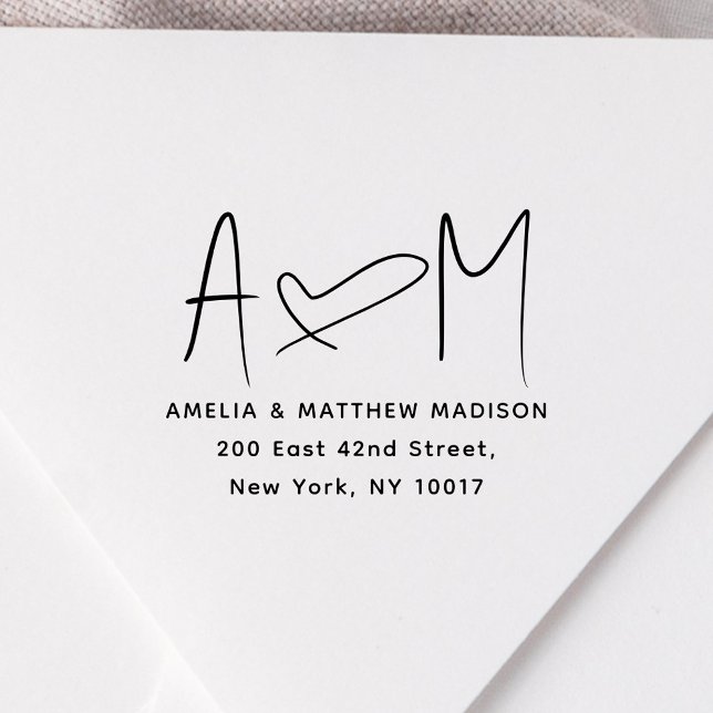 Couple Monogram Heart Address Gummistempel (Von Creator hochgeladen)