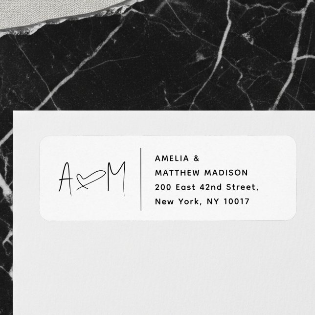Couple Monogram Heart White Return Address (Von Creator hochgeladen)