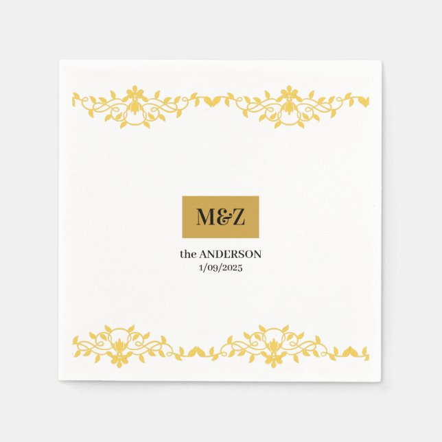 Couple Monogram Hochzeitdatum dekorative Grenze Serviette (Vorderseite)