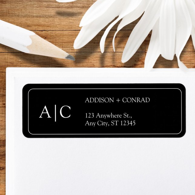 Couple Monogram Minimalistisch Black Rücksendeadre (Von Creator hochgeladen)