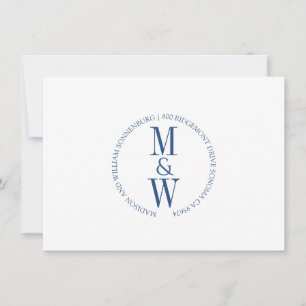 Couple Monogram Minimalistisch Blue Mitteilungskarte