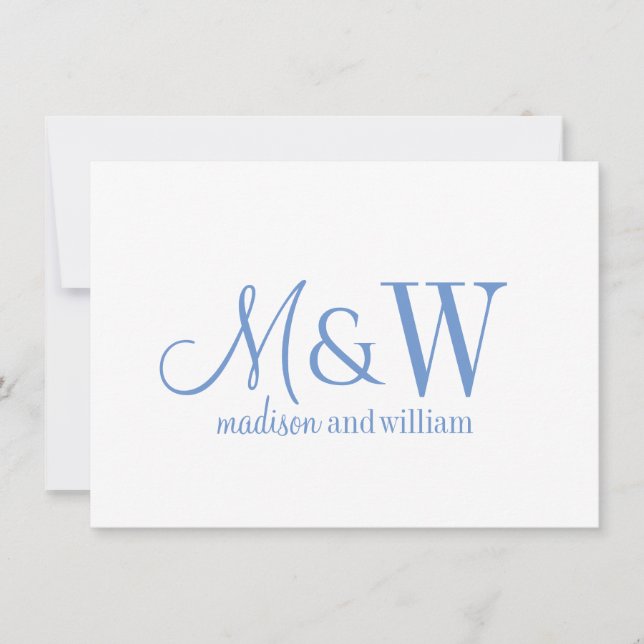 Couple Monogram Minimalistisch Blue Script & Serif Mitteilungskarte (Vorderseite)