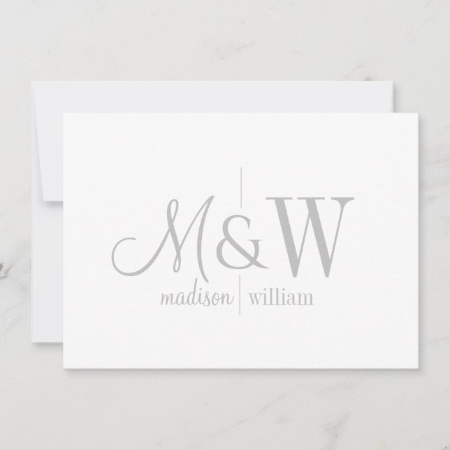 Couple Monogram Minimalistisch Grau Script & Serif Mitteilungskarte (Vorderseite)