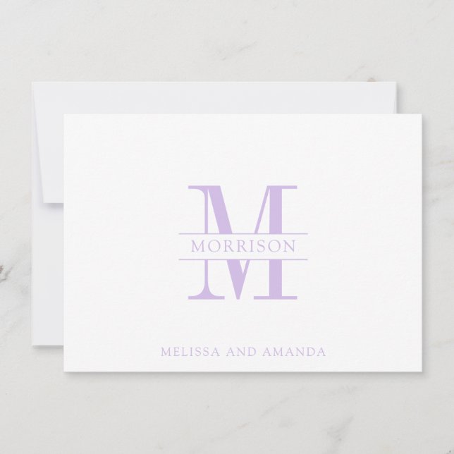 Couple Monogram Minimalistisch Lavendel Note Card Mitteilungskarte (Vorderseite)