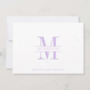 Couple Monogram Minimalistisch Lavendel Note Card Mitteilungskarte