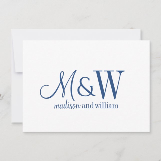 Couple Monogram Minimalistisch Navy Script & Serif Mitteilungskarte (Vorderseite)