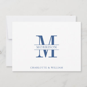Couple Monogram Minimalistisch Navy White Note Car Mitteilungskarte