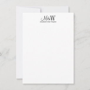 Couple Monogram Minimalistisch Schwarz-weiß Mitteilungskarte