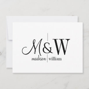 Couple Monogram Minimalistisch Schwarz-weiß Mitteilungskarte