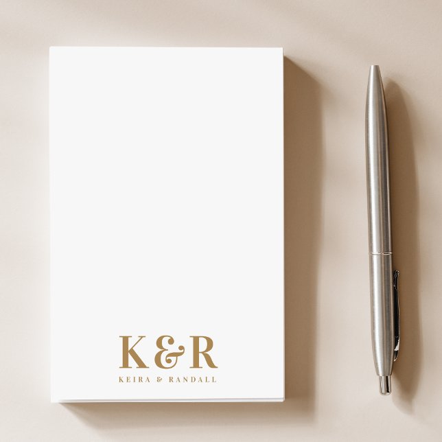 Couple Monogram Minimalistisch Simple Gold und Whi Post-it Klebezettel (Von Creator hochgeladen)