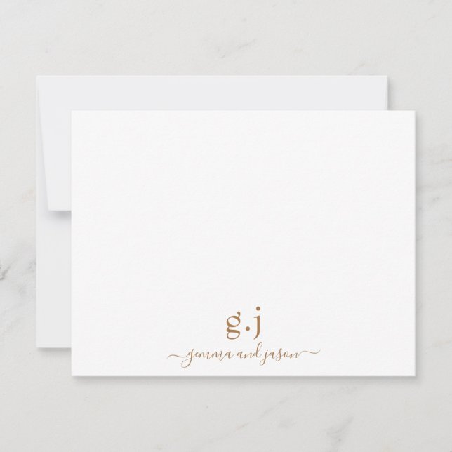 Couple Monogram Minimalistisch Simple Gold White Mitteilungskarte (Vorderseite)