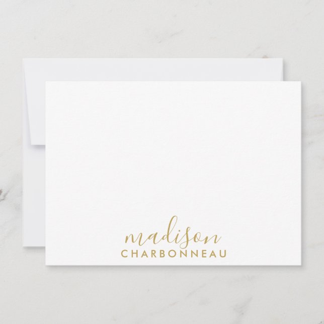 Couple Monogram Minimalistisches Gold Script Mitteilungskarte (Vorderseite)