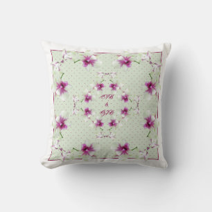 Couple Monogram Red Green Orchids Pillow Kissen