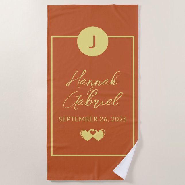 Couple Monogram Terracotta Gold Strandtuch (Vorderseite)