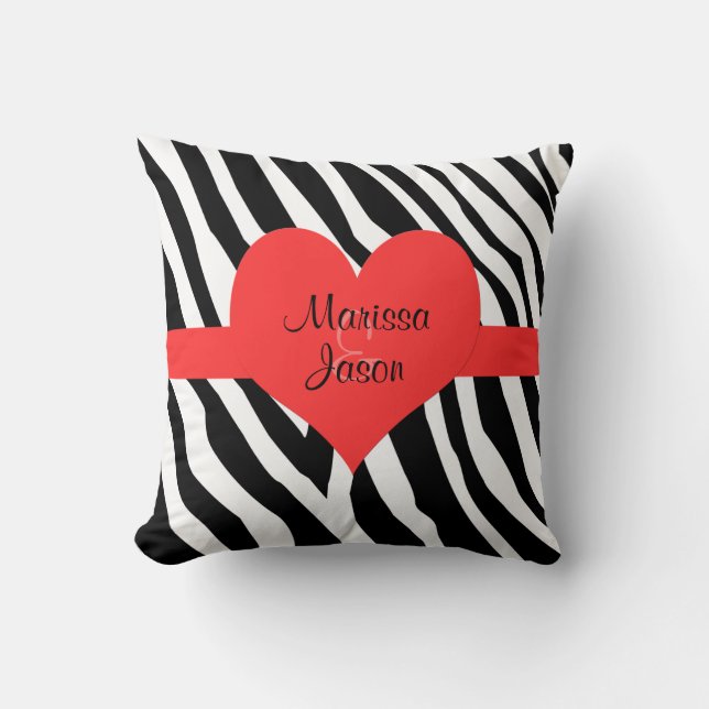 Couple Monogram Zebra Print Heftwurfkissen Kissen (Vorderseite)