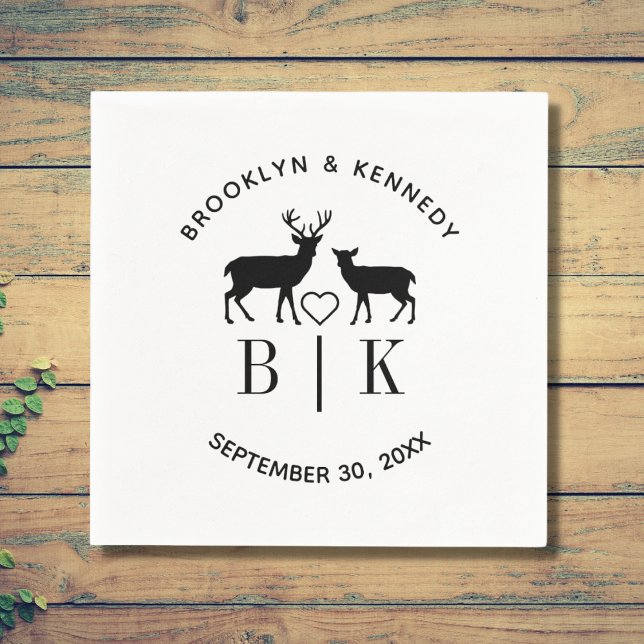 Couple Name Deer Monogram Rustic Country Wedding Serviette (Von Creator hochgeladen)