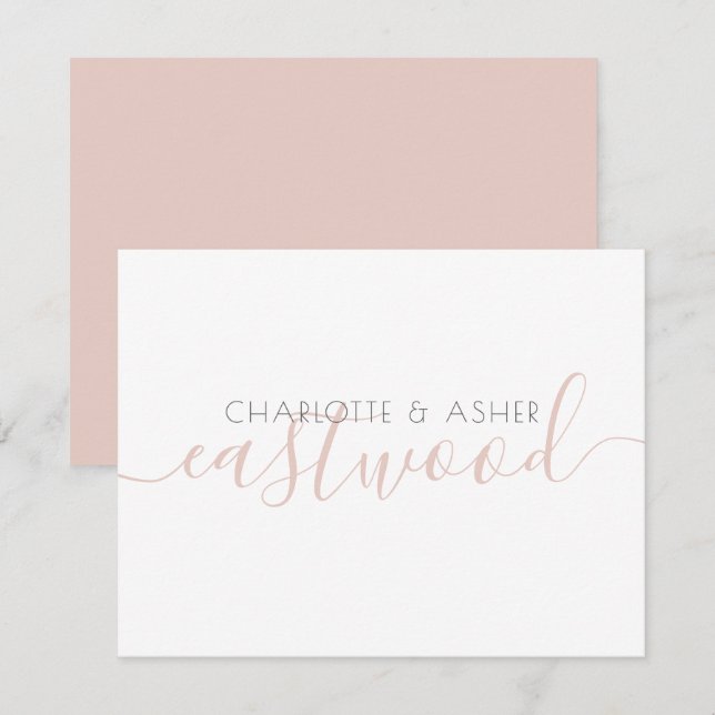 Couple Name Dusty Pink Monogram Note Card Mitteilungskarte (Vorne/Hinten)
